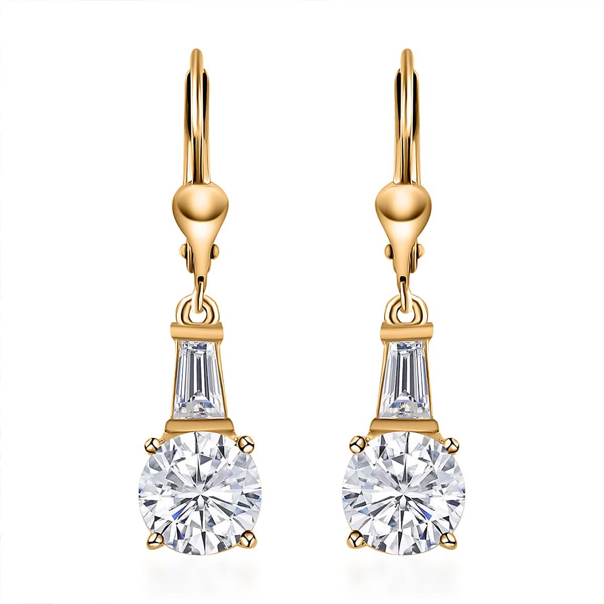 Moissanite Lever Back Earrings in Vermeil Yellow Gold Over Sterling Silver 2.65 ctw