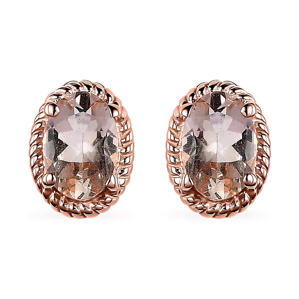 Marropino Morganite Solitaire Stud Earrings in Vermeil Rose Gold Over Sterling Silver 0.85 ctw