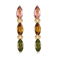 Multi-Tourmaline Dangling Earrings in Vermeil Yellow Gold Over Sterling Silver 1.60 ctw