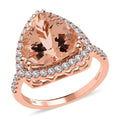 Certified and Appraised Iliana 18K Rose Gold AAA Marropino Morganite and G-H SI Diamond Halo Ring 4.85 Grams 5.75 ctw - Sticky add to cart bar