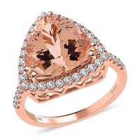 Certified and Appraised Iliana 18K Rose Gold AAA Marropino Morganite and G-H SI Diamond Halo Ring 4.85 Grams 5.75 ctw