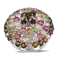 Multi-Tourmaline Ring in Platinum Over Sterling Silver (Size 6.0) 9.25 ctw