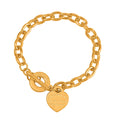 24K Yellow Gold Electroform Curb Chain Bracelet with Heart Charm (6.50 In) 8.25 Grams - Sticky add to cart bar