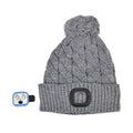 USB Rechargeable Waterproof LED Lighted Beanie Cap with Sherpa Lining and with Faux fur Baubble - Gray - Sticky add to cart bar