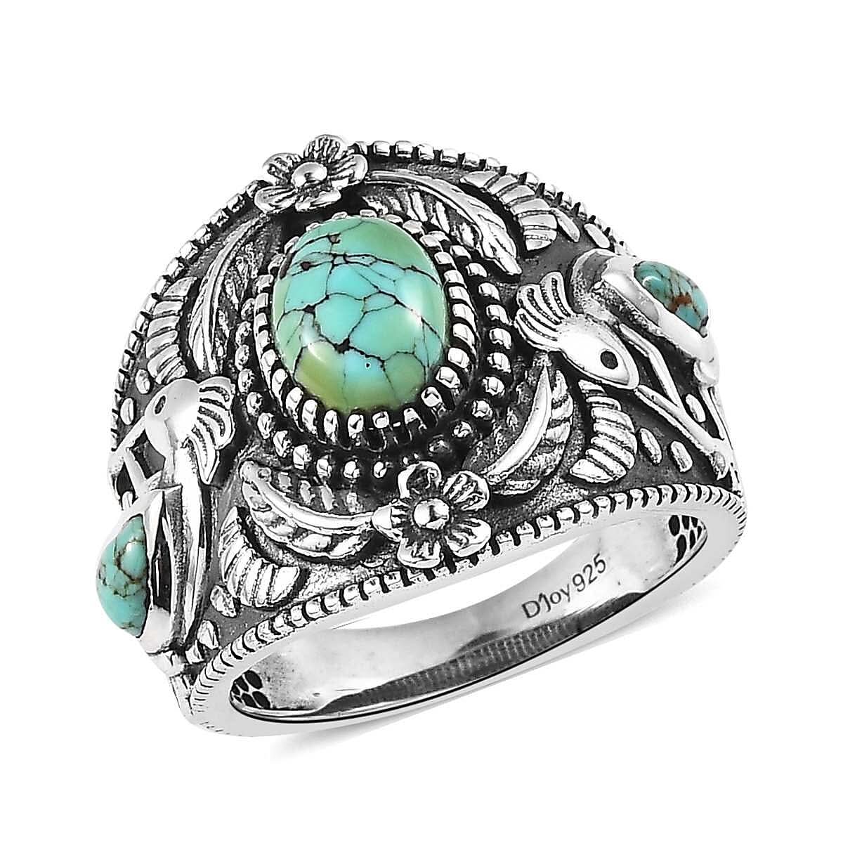Artisan Crafted Blue Moon Turquoise Kokopelli Ring in Sterling Silver (Del. in 5-7 Days) 1.50 ctw
