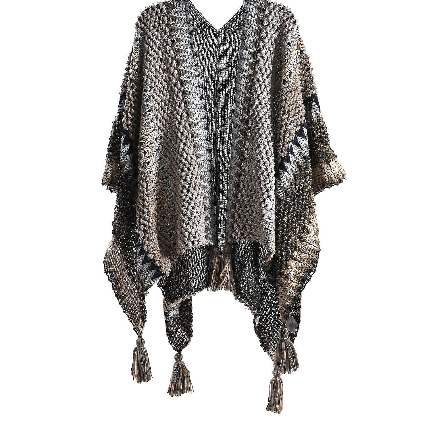 Grey Color Zigzag Pattern Knitted Shawl (51.18"x39.37")