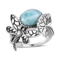 Larimar Dragonfly Ring in Sterling Silver 3.25 ctw