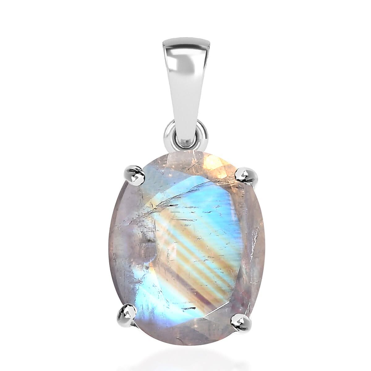 Luxoro 10K White Gold Premium Rainbow Moonstone Solitaire Pendant 2.60 ctw