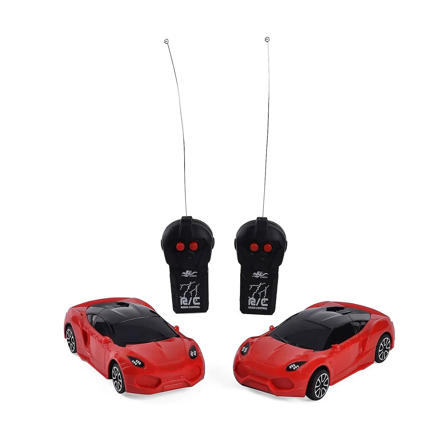 Set of 2 Red Channel Car with 3D Lights (3xAA for Car, 2xAA for Controller Battery Not Included)