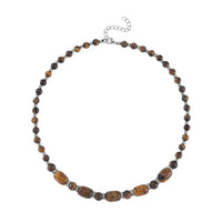 Red Tiger's Eye, Austrian Crystal Beaded Necklace (18-20 Inches) in Silvertone 142.00 ctw