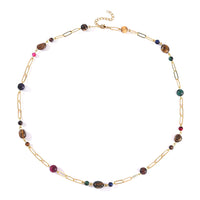 Multi Color Tiger's Eye Paper Clip Chain Necklace (28-30 Inches) in Goldtone 128.00 ctw