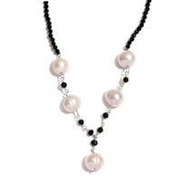 White Freshwater Pearl and Thai Black Spinel Necklace 20 Inches in Sterling Silver 20.00 ctw