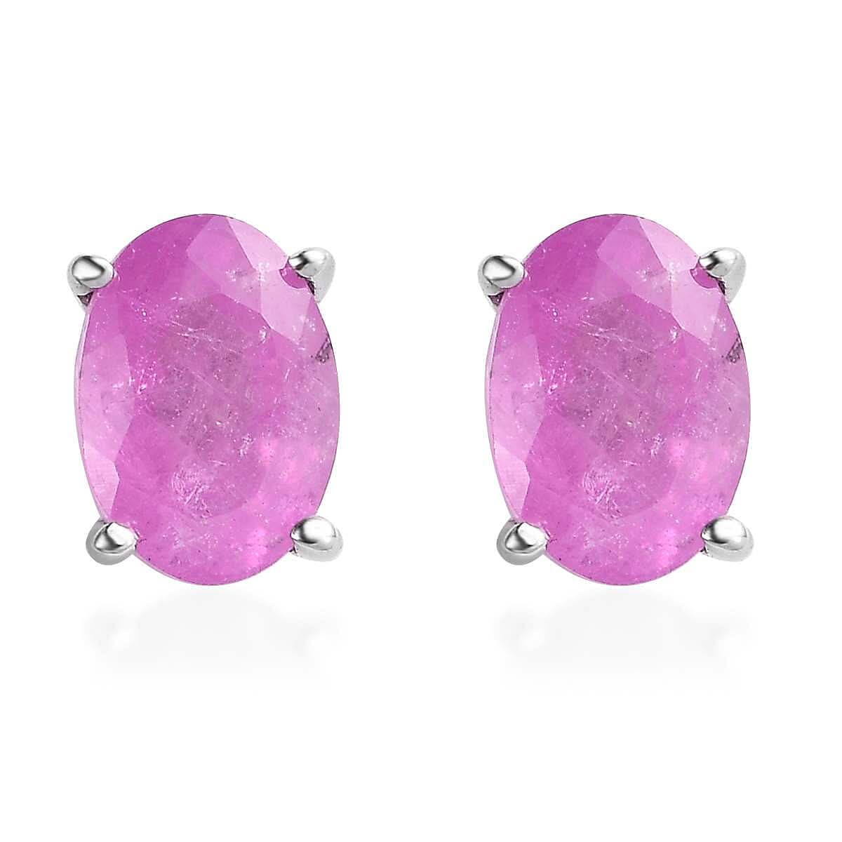 Ilakaka Hot Pink Sapphire (FF) Solitiare Stud Earrings in Platinum Over Sterling Silver 2.25 ctw