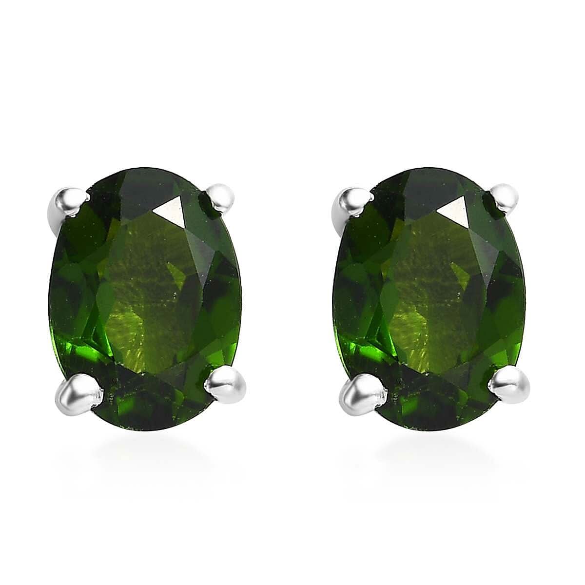 Chrome Diopside Solitaire Stud Earrings in Platinum Over Sterling Silver 1.65 ctw
