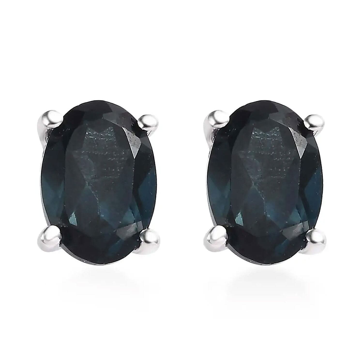 London Blue Topaz Solitaire Stud Earrings in Platinum Over Sterling Silver 1.85 ctw