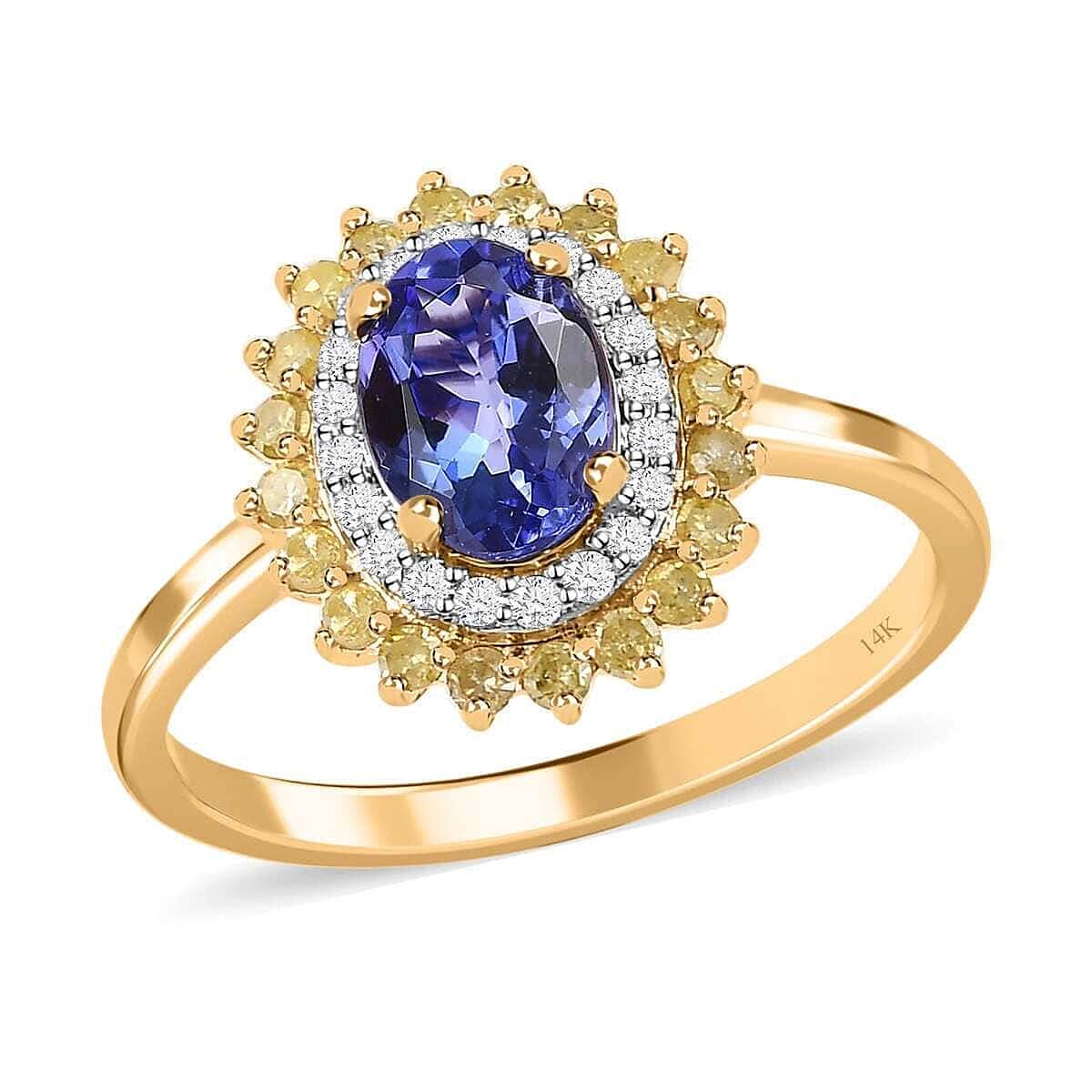 Luxoro 14K Yellow Gold AAA Tanzanite, Natural Yellow and White Diamond I3 Floral Ring 1.40 ctw (Del. in 7-10 Days)