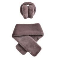 Brown 2pcs Faux Fur Earmuff (5.50"x8.65") and Scarf (3.93"x31.50")