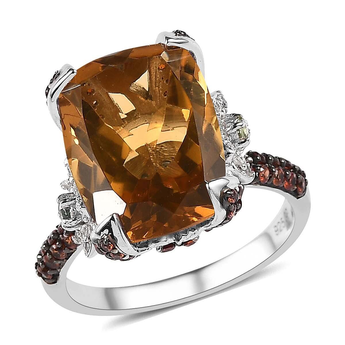 GP Italian Garden Collection AAA Brazilian Citrine and Multi Gemstone Ring in Platinum Over Sterling Silver 11.25 ctw
