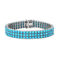 Premium Sleeping Beauty Turquoise Cluster Bracelet in Platinum Over Sterling Silver (8.00 In) 39.10 ctw - Sticky add to cart bar