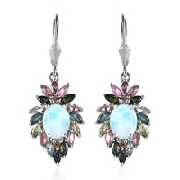 Larimar and Multi-Tourmaline Lever Back Earrings in Platinum Over Sterling Silver 6.65 ctw