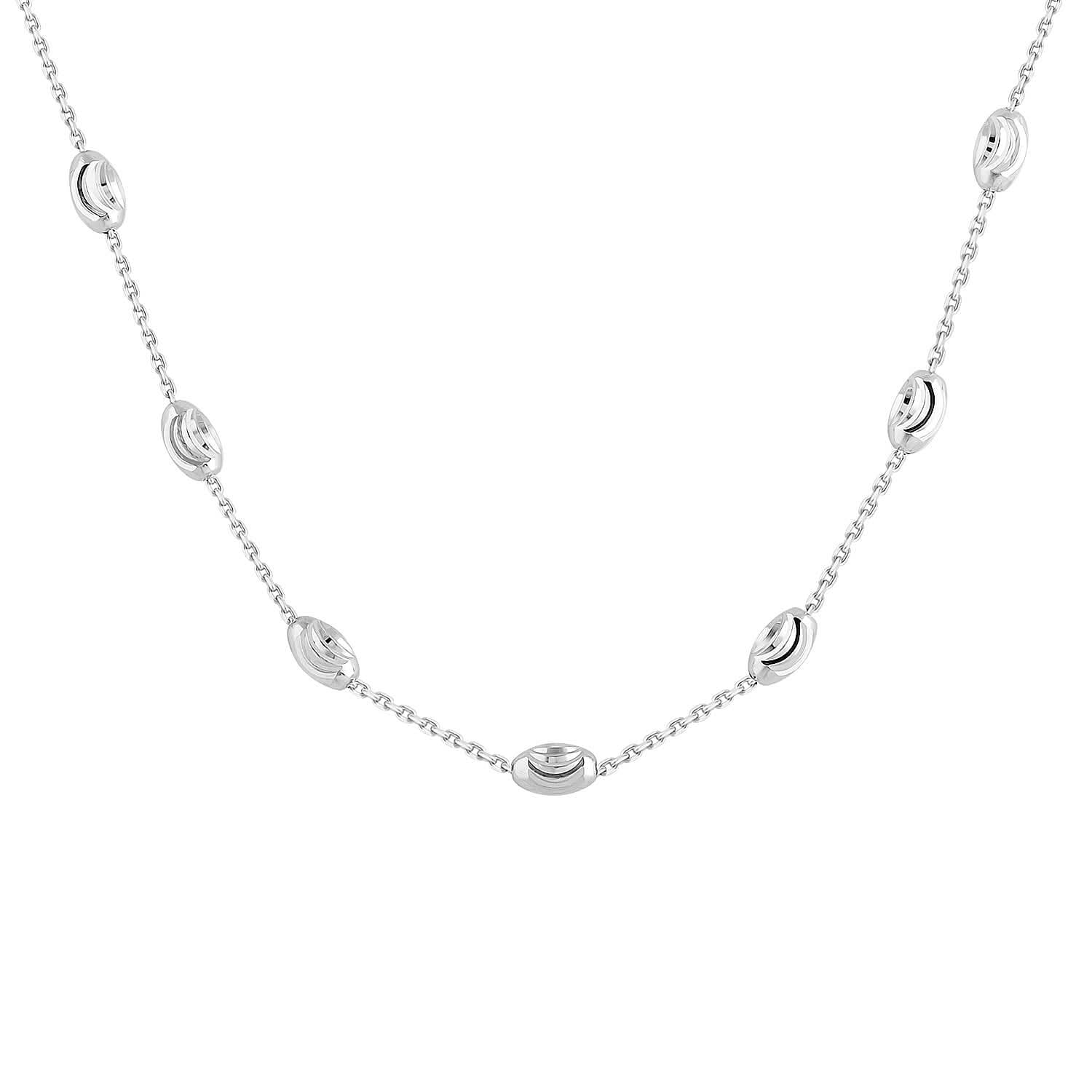 Italian Rhodium Over Sterling Silver Station Oval Moon Necklace (18 Inches) (6.3 g)