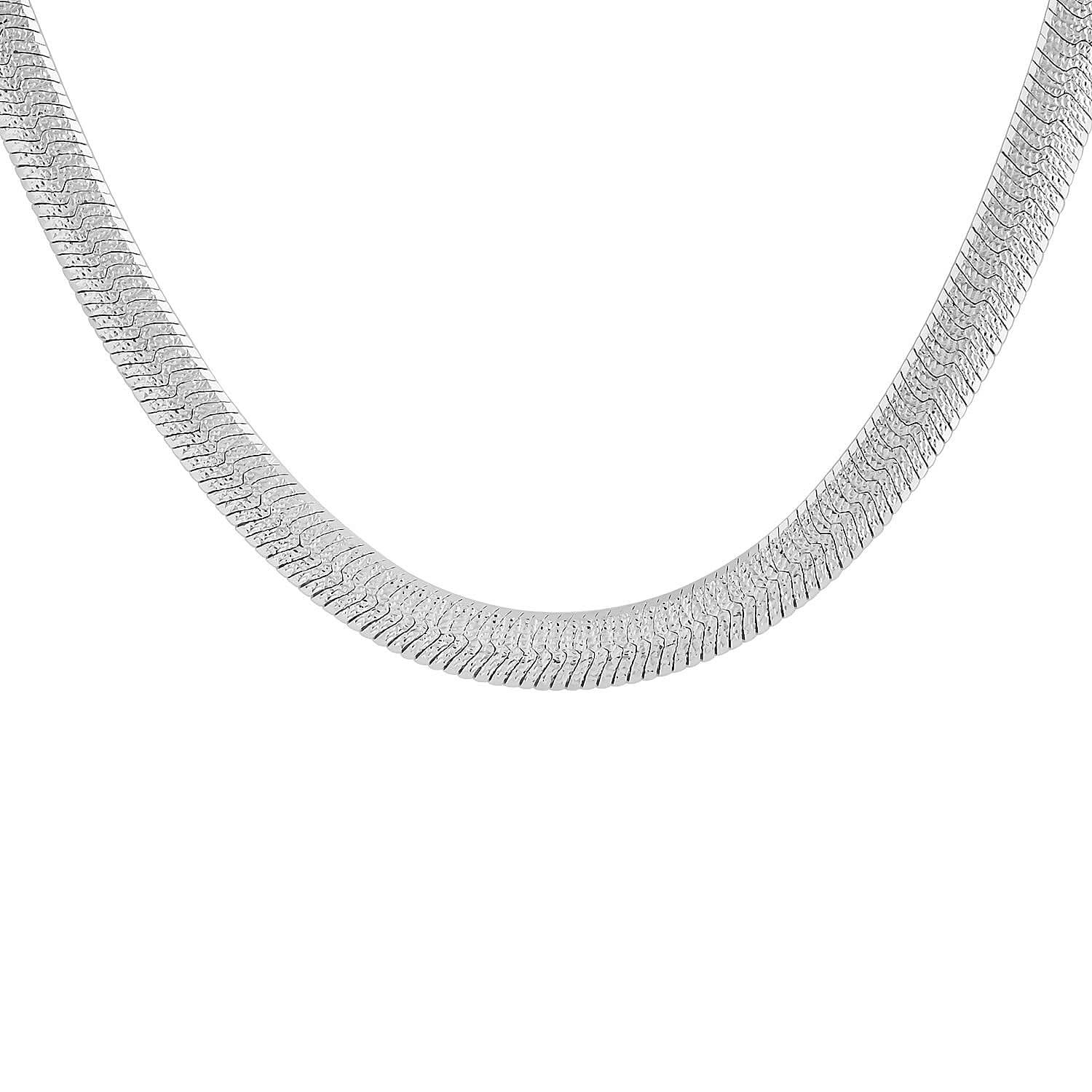 Italian Rhodium Over Sterling Silver Herringbone Necklace with Extender 18 Inches 24 Grams