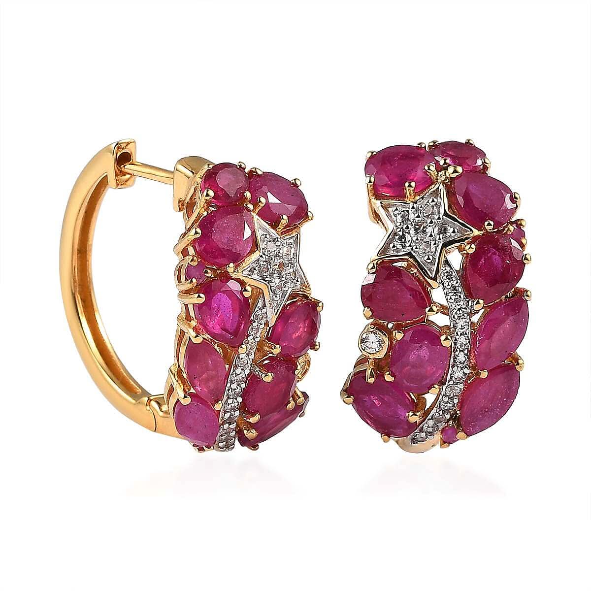 GP Celestial Dream Collection Niassa Ruby (FF) and White Zircon Earrings in Vermeil Yellow Gold Over Sterling Silver 8.70 ctw
