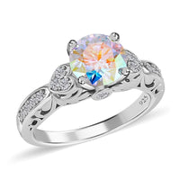 Dichroic Mist Moissanite and Moissanite Ring in Rhodium Over Sterling Silver 2.00 ctw
