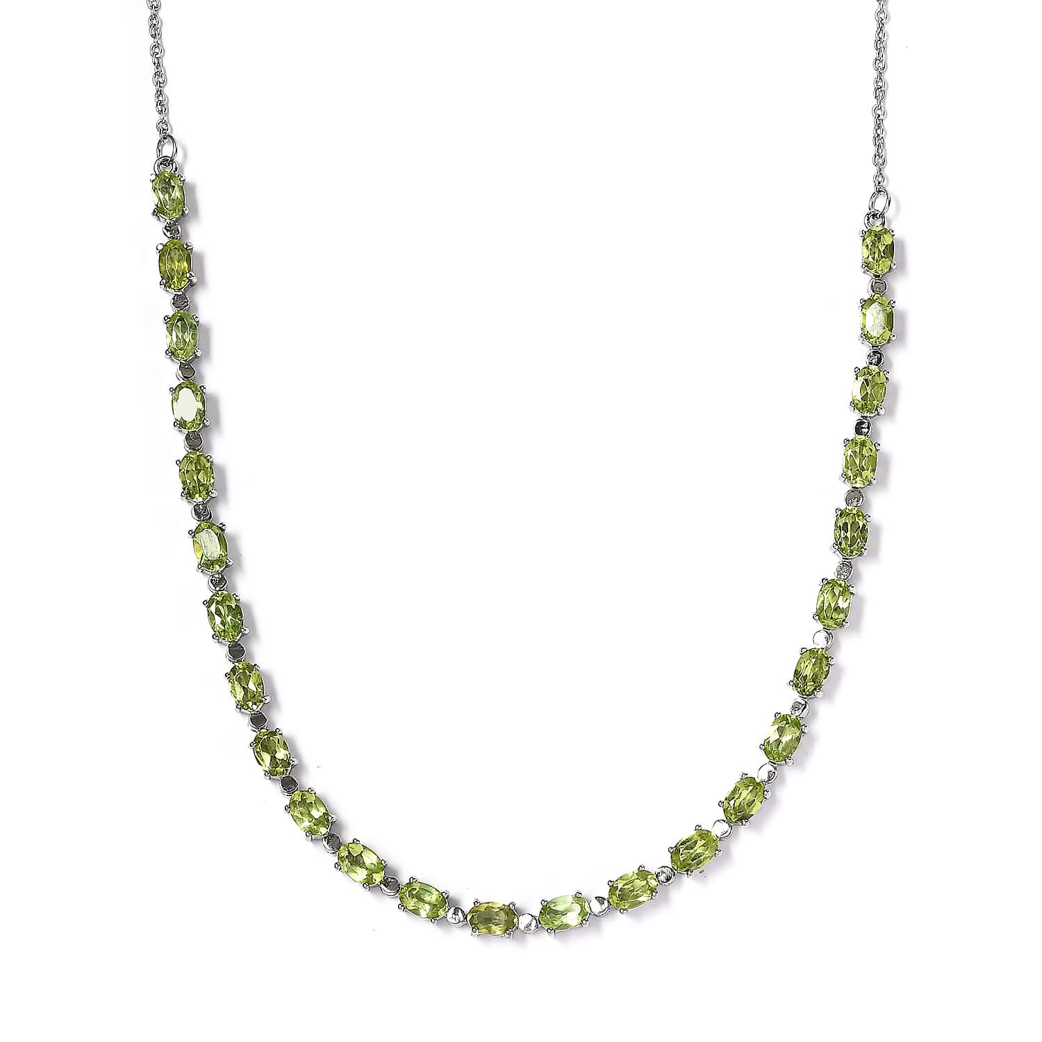 Peridot Necklace 18 inches in Stainless Steel 12.75 ctw