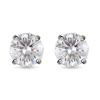 Moissanite Solitaire Stud Earrings in Rhodium Over Sterling Silver 1.90 ctw