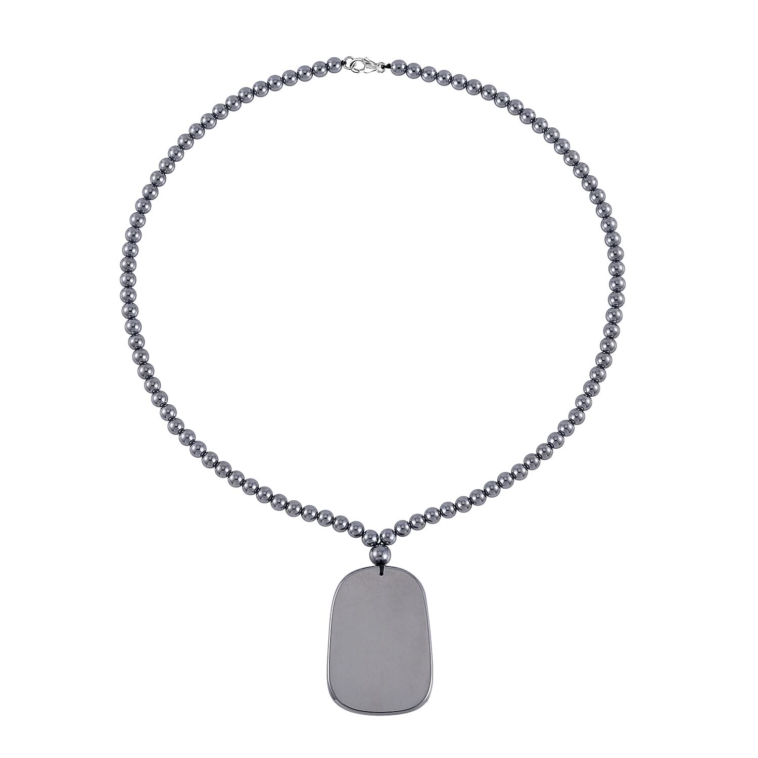 Terahertz Dog Tag Pendant with Beaded Necklace 20 Inches in Rhodium Over Sterling Silver 199.00 ctw