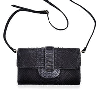 Doorbuster The Grand Pelle Handcrafted Black Color Genuine Python Leather Crossbody Wallet (7.50"x1.60"x4.30")