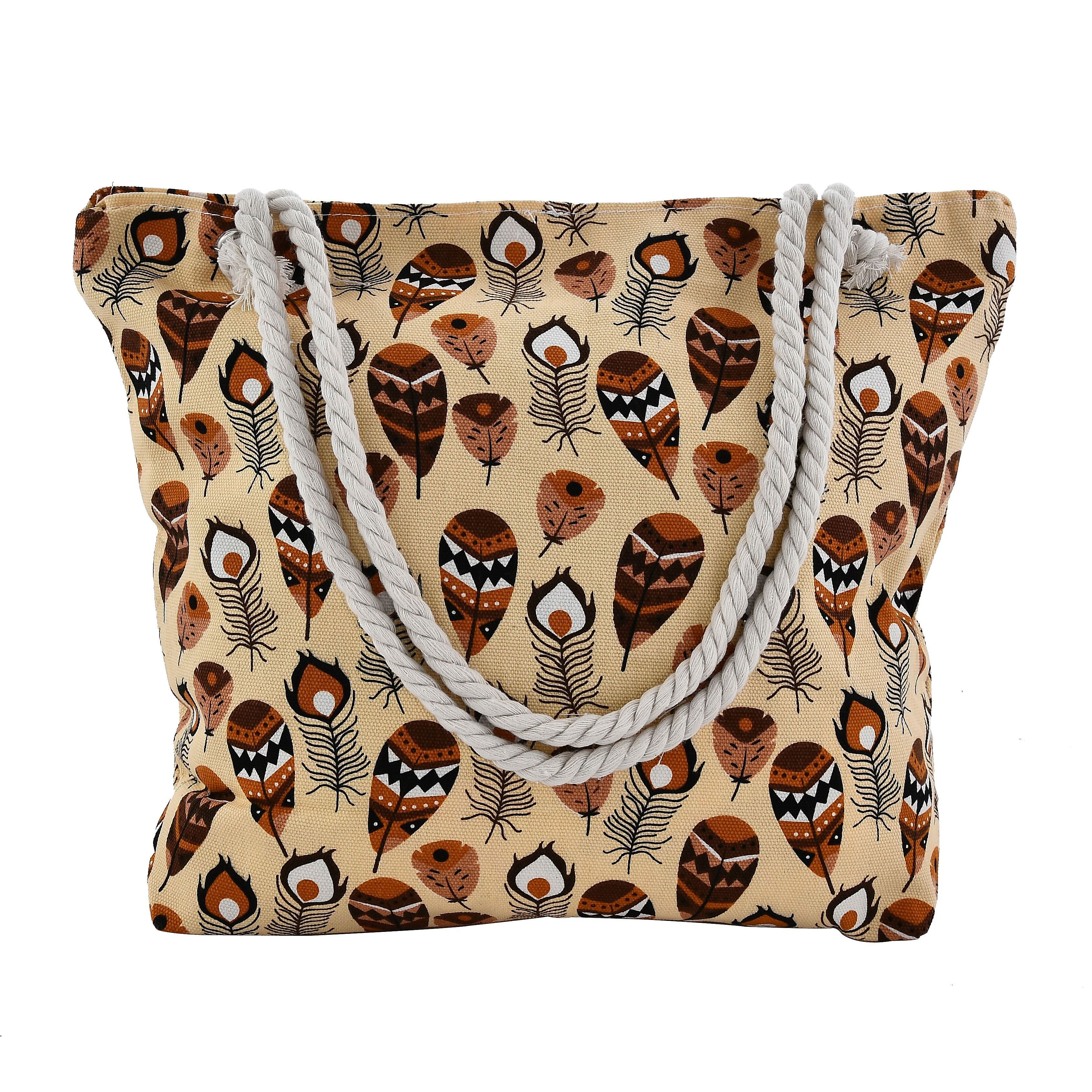 Cream Animals Winter Pattern Canvas Tote Bag (15.4"x3.1"x11.8")