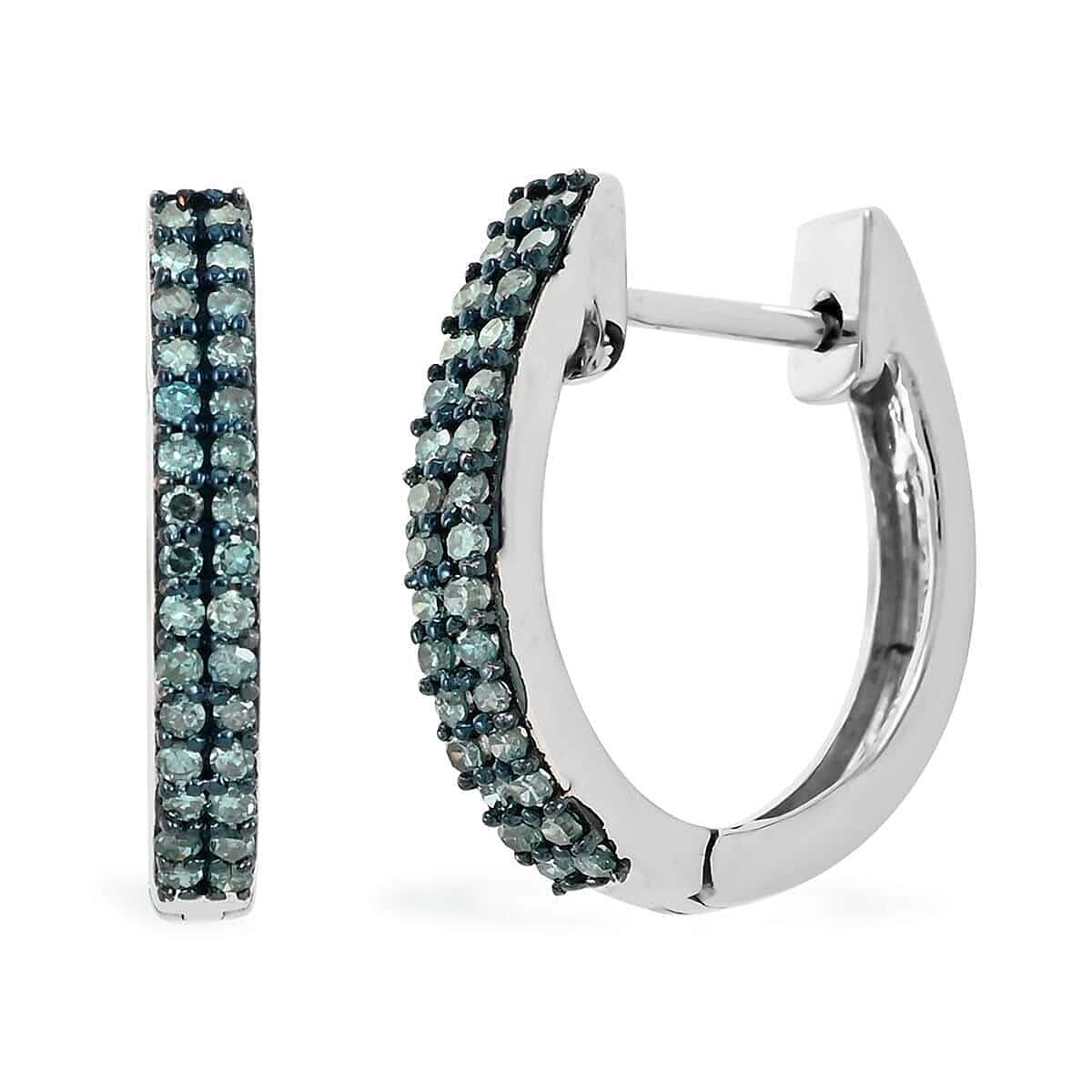Venice Blue Diamond I1-I2 Hoop Earrings in Sterling Silver 0.33 ctw