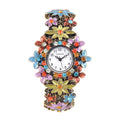 Strada Multi Color Austrian Crystal Japanese Movement Flower Pattern Bangle Watch in Black Oxidized Bronze Plating (39.37 mm) (6.50-6.75 Inches) - Sticky add to cart bar