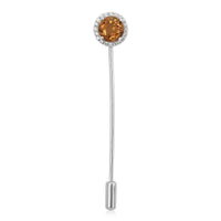 Cognac Topaz, Simulated Diamond Lapel Pin in Sterling Silver 6.30 ctw Loose Gemstone