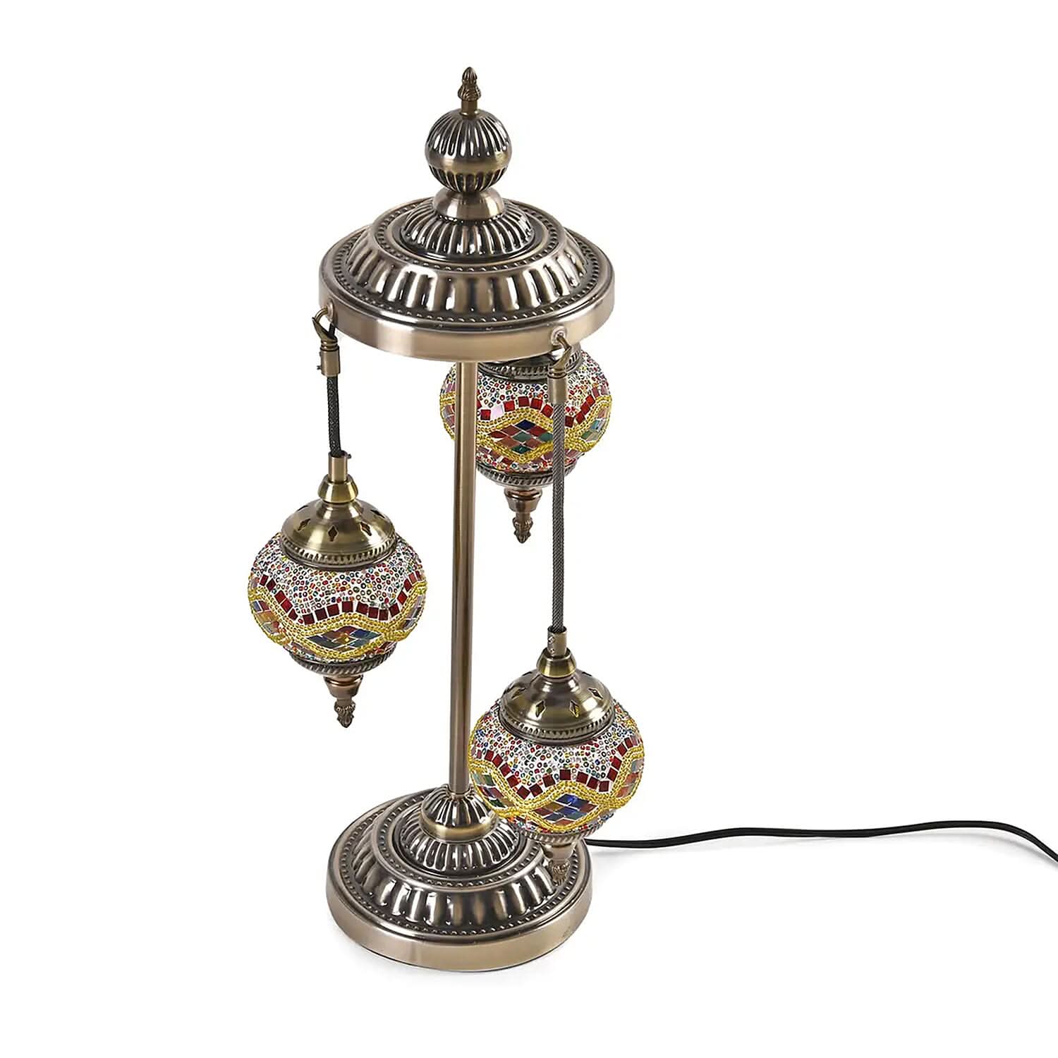 Handmade Turkish 3 Globe Mosaic Glass Table Lamp with Bronze Base (8.3"x26.8") (Bulb Type E12)