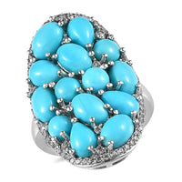Premium Sleeping Beauty Turquoise and White Zircon Cluster Ring in Platinum Over Sterling Silver 6.70 ctw