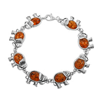 Baltic Amber Elephant Link Bracelet in Sterling Silver (7.50 In)