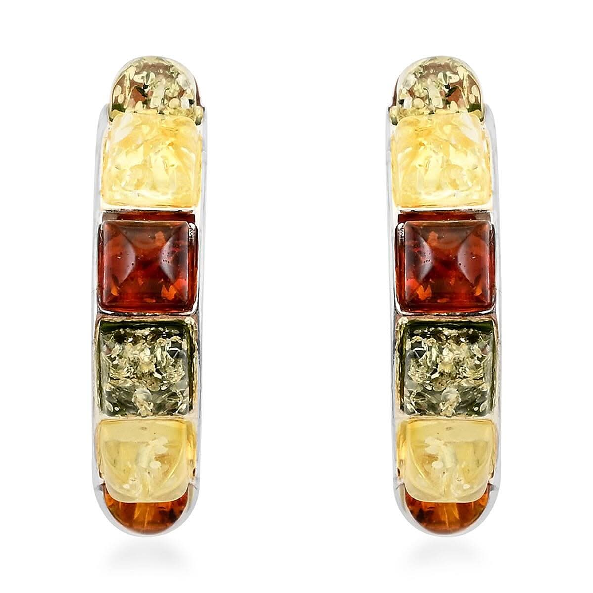 Multi Colored Amber Half Hoop Earrings in Sterling Silver