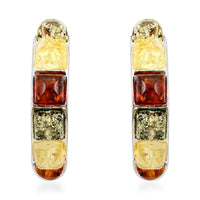 Multi Colored Amber Half Hoop Earrings in Sterling Silver