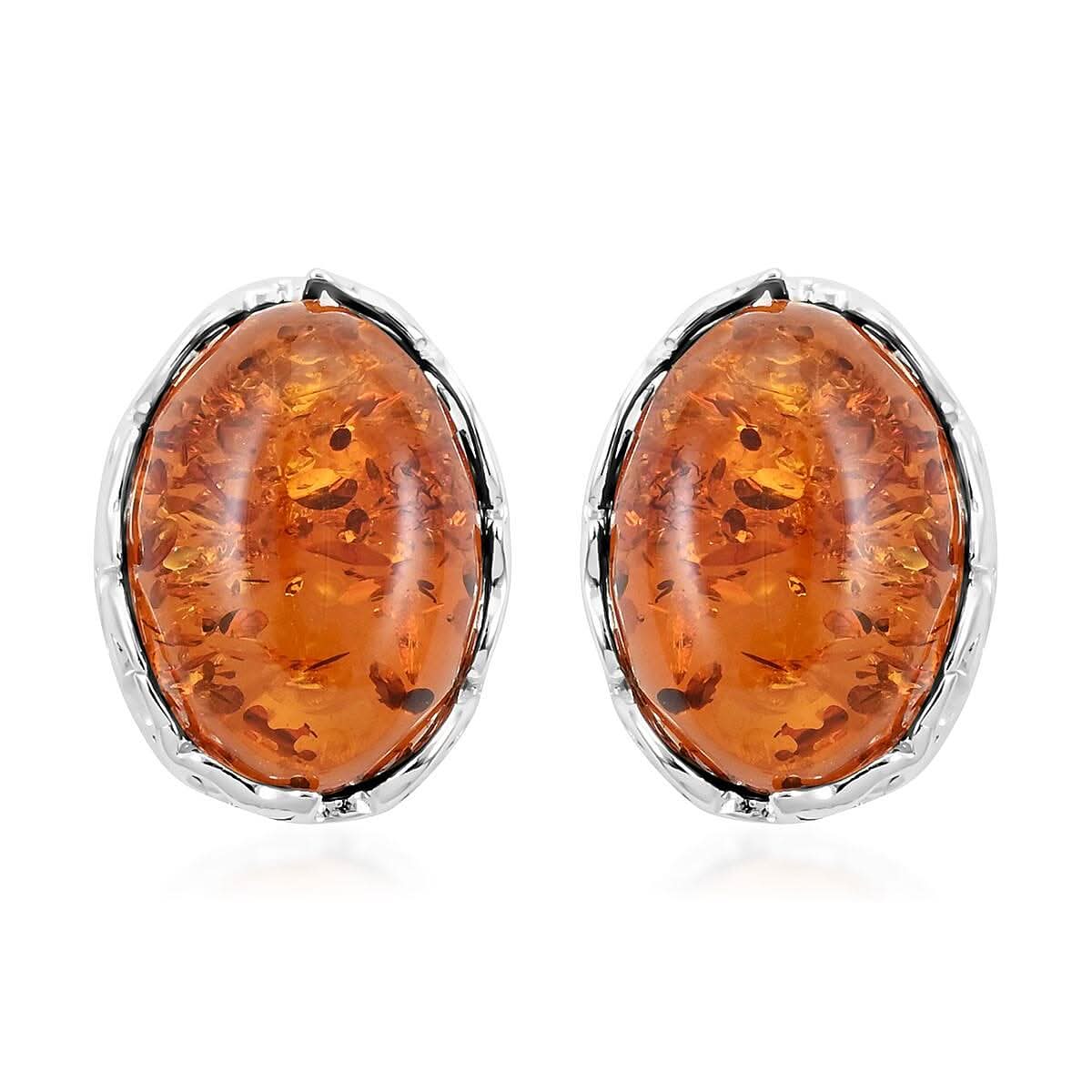 Baltic Amber Stud Earrings in Sterling Silver