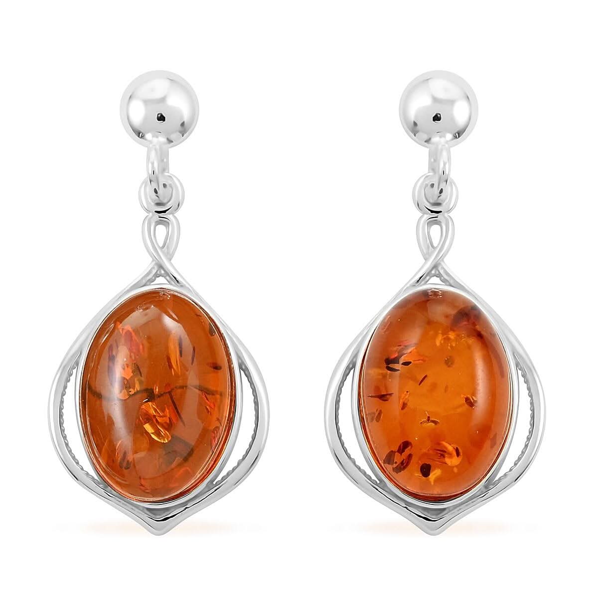 Cognac Amber Dangle Earrings in Sterling Silver