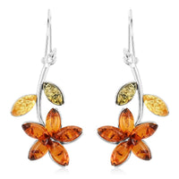 Multi Colored Amber Flower Earrings in Sterling Silver
