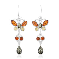 Multi Colored Amber Butterfly Earrings in Sterling Silver