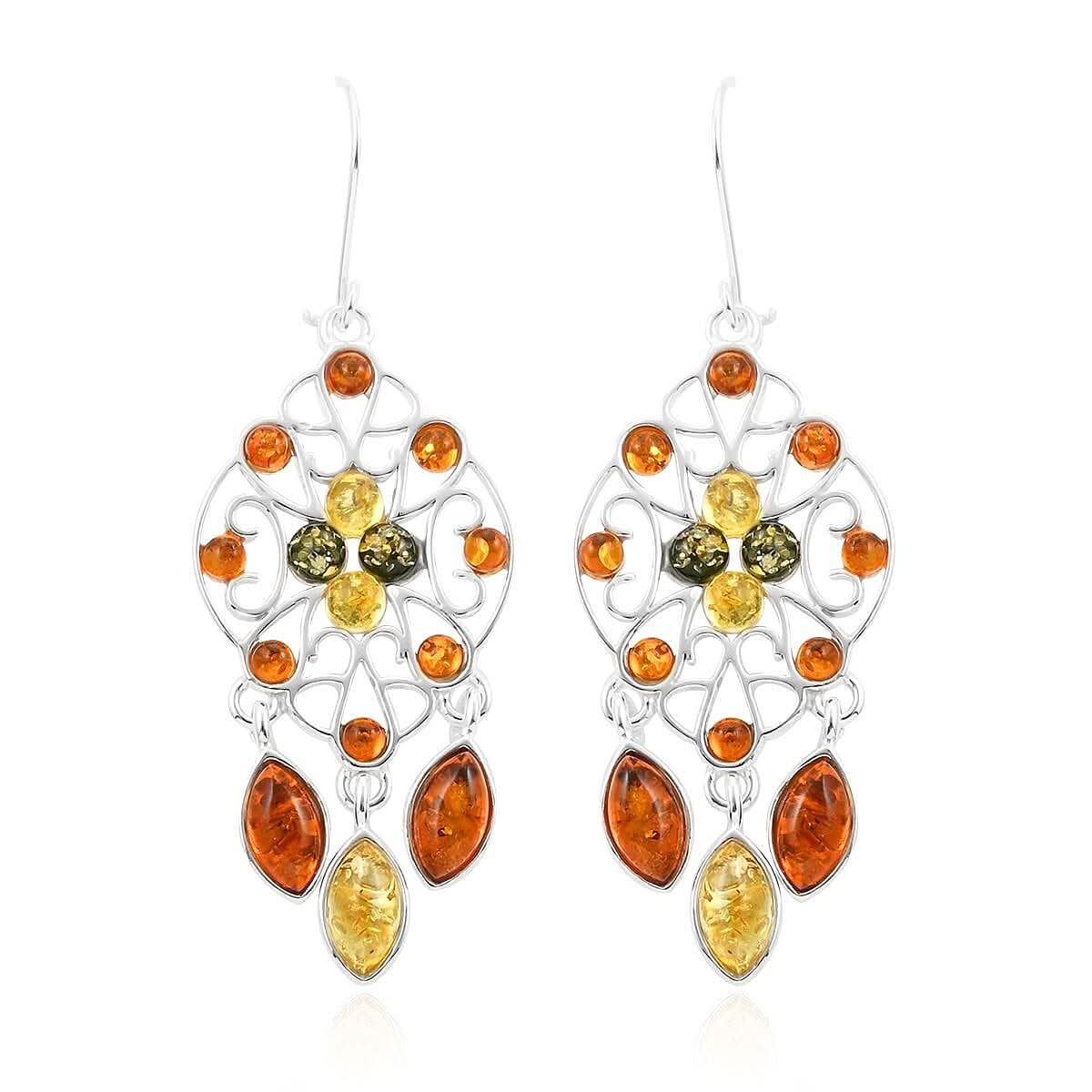 Multi Colored Amber Drop Earrings in Sterling Silver