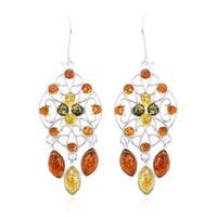 Multi Colored Amber Drop Earrings in Sterling Silver