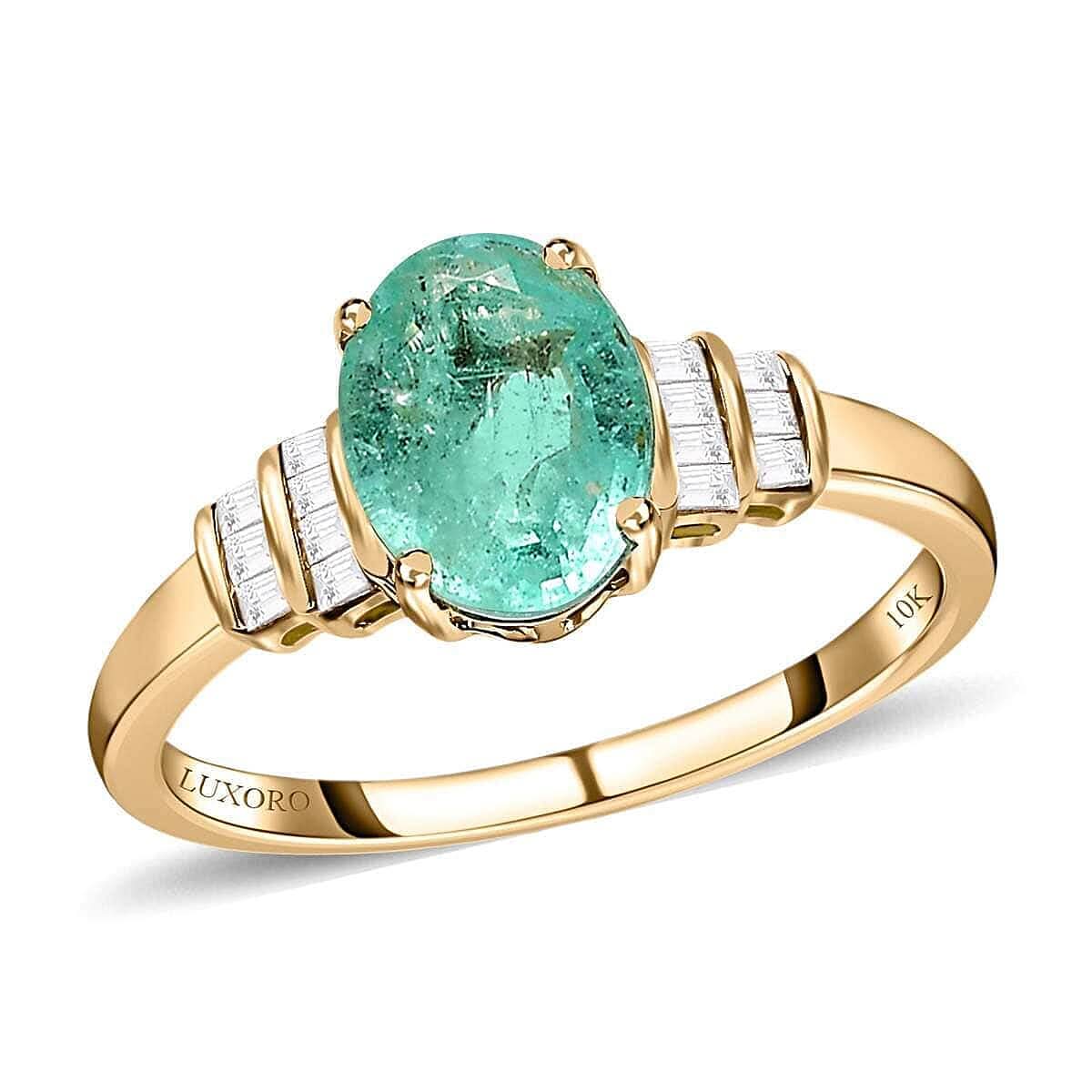 Luxoro 10K Yellow Gold Premium Boyaca Colombian Emerald and G-H I2 Diamond Ring 1.30 ctw