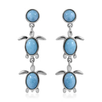 Larimar Turtle Dangling Earrings in Platinum Over Sterling Silver 4.90 ctw