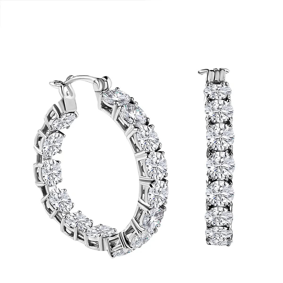 Moissanite (Rnd 5mm) Inside Out Hoop Earrings in Platinum Over Sterling Silver 11.85 ctw